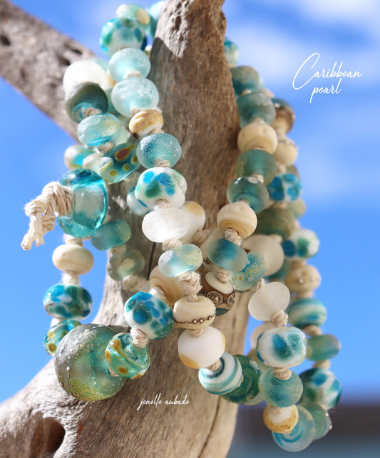 Caribbean Pearl Knotted Art Glass Necklace