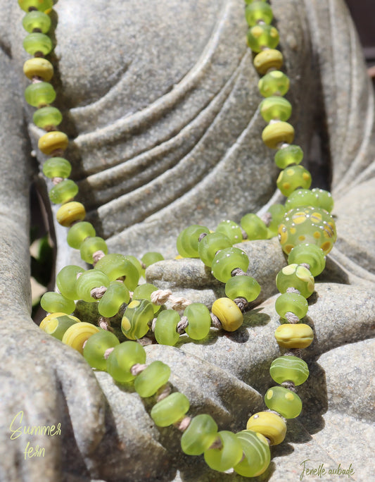 Summer Fern Knotted Art Glass Necklace