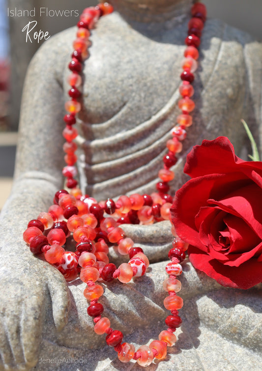 Island Flowers Knotted Art Glass Necklace