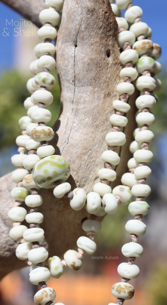 Mojito & Shell  Knotted Art Glass Necklace