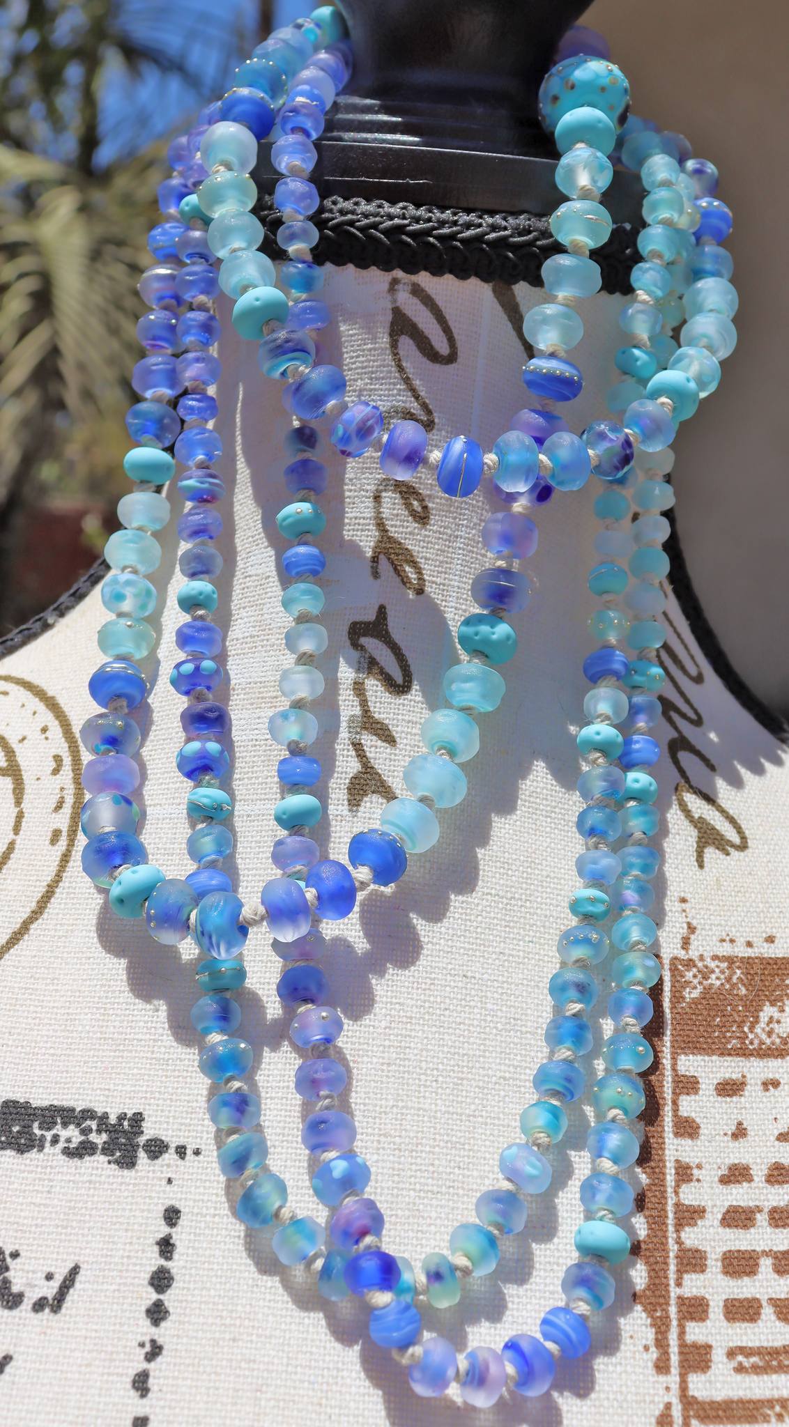 Ocean Tides Knotted Art Glass Necklace