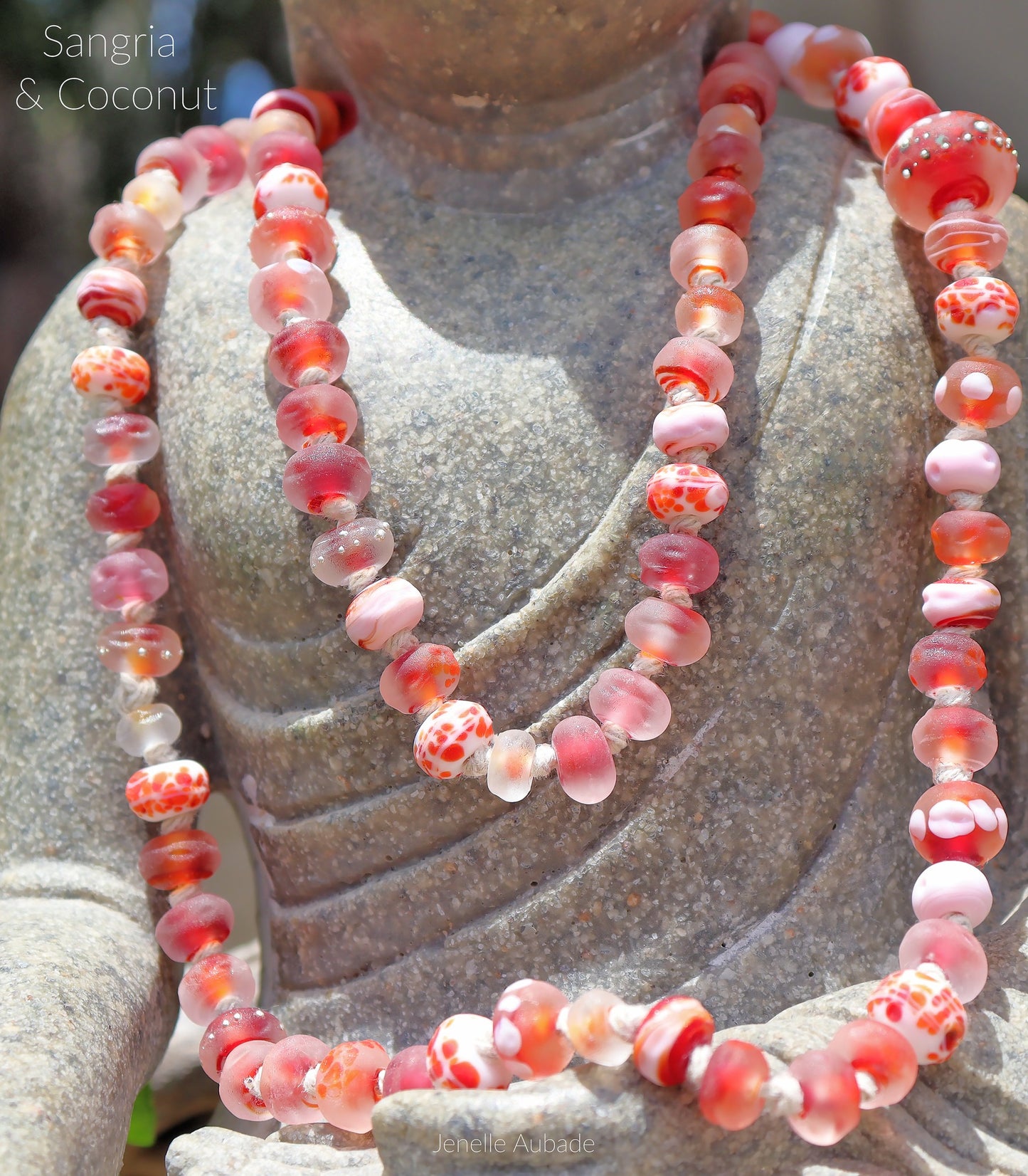 Sangria & Coconut Knotted Art Glass Necklace