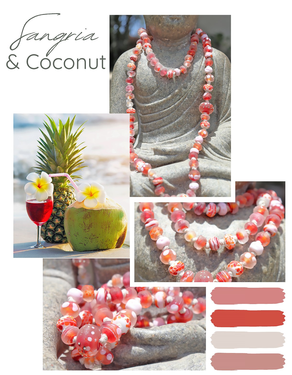 Sangria & Coconut Knotted Art Glass Necklace