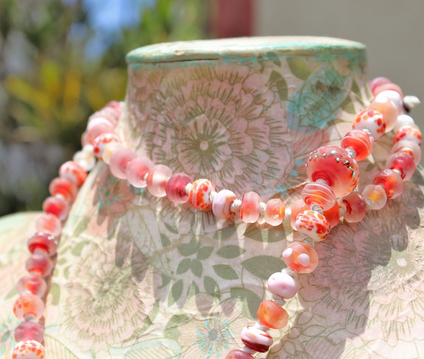 Sangria & Coconut Knotted Art Glass Necklace