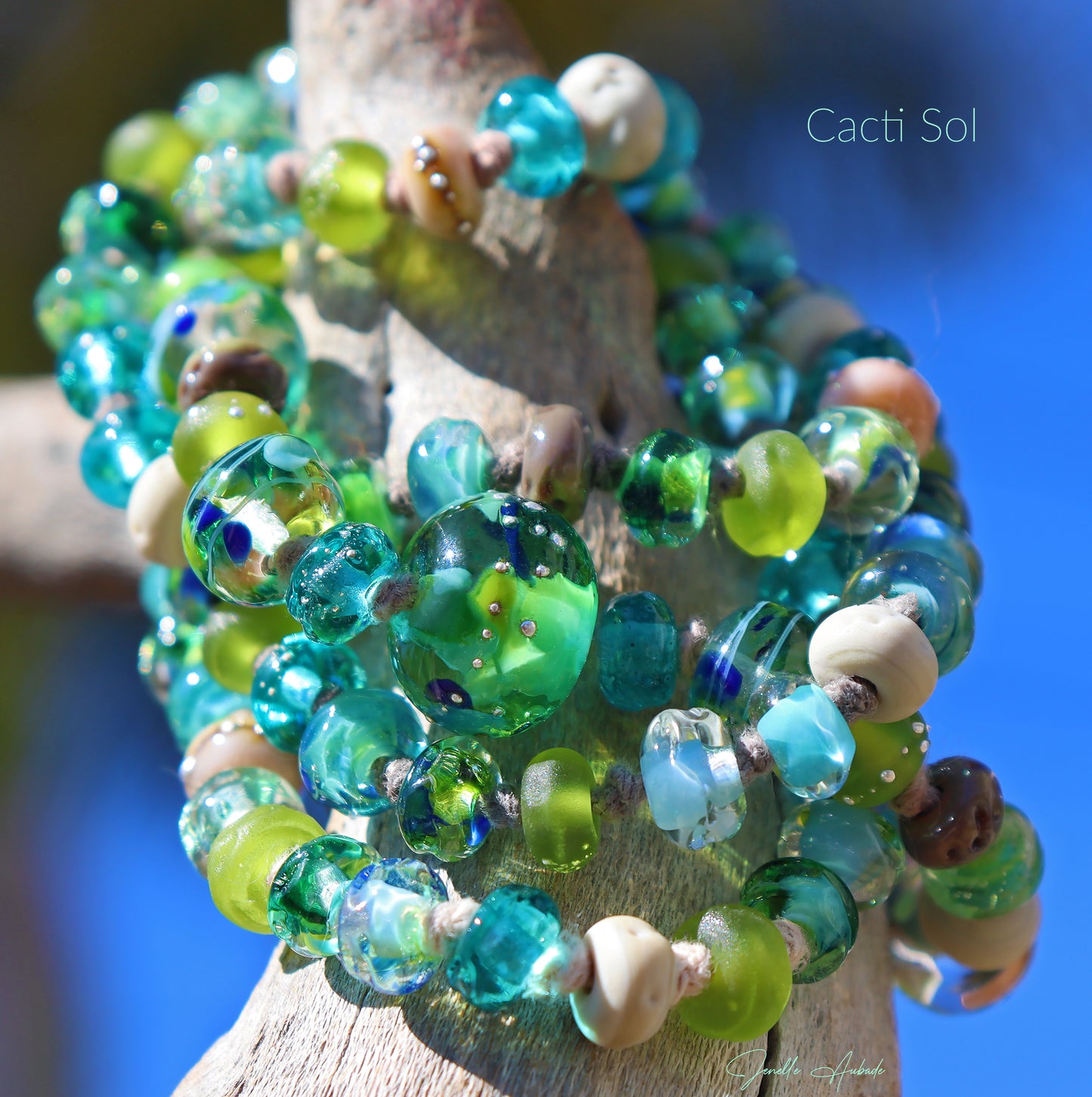 Cacti Sol Knotted Art Glass Necklace