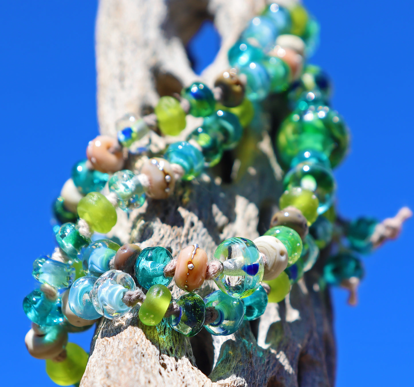 Cacti Sol Knotted Art Glass Necklace