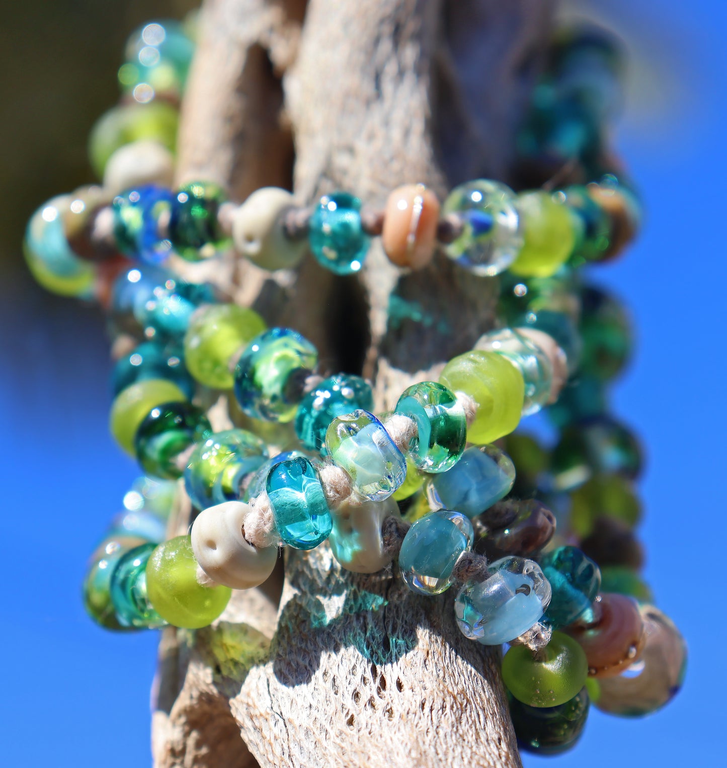 Cacti Sol Knotted Art Glass Necklace